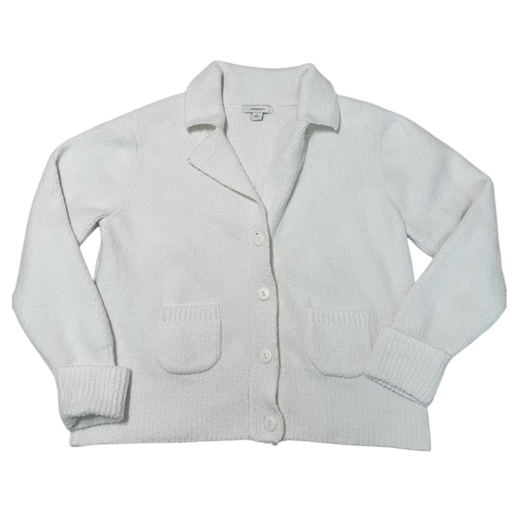 Dressbarn Women’s White Fuzzy Cardigan Size Large Button Up